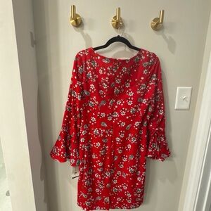 Karl Lagerfeld Red Floral Long Sleeve Dress